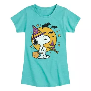 Футболка с рисунком для девочек Peanuts Snoopy Woodstock Witchcraft Licensed Character, синий