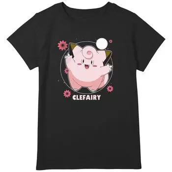 Футболка с рисунком для девочек Pokemon Clefairy Fairy Dance с розовыми цветами и рисунком Licensed Character