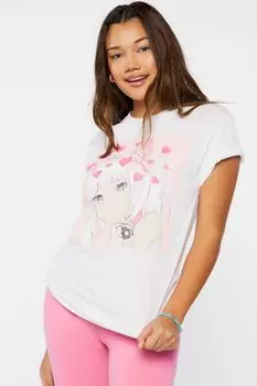 Футболка с рисунком для девочек в стиле аниме Сердце Forever 21, белый