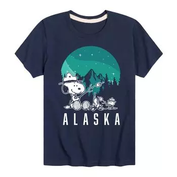 Футболка с рисунком для кемпинга Peanuts Alaska для мальчиков 8–20 лет Licensed Character, синий