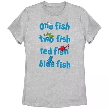 Футболка с рисунком «Доктор Сьюз» для юниоров One Fish Two Fish Red Fish Blue Fish Licensed Character, цвет Athletic Heather