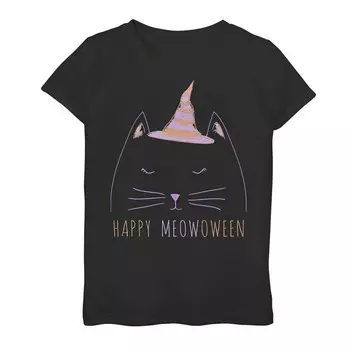 Футболка с рисунком Fifth Sun Happy Meowoween Witch Kitty для девочек 7–16 лет Licensed Character, черный