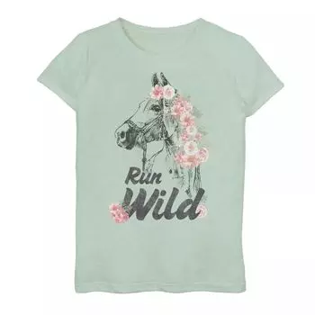 Футболка с рисунком Fifth Sun Run Wild Horse для девочек 7–16 лет Licensed Character, светло-зеленый