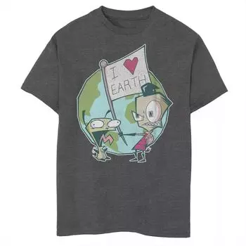 Футболка с рисунком флага Земли Invader Zim I Heart Earth для мальчиков 8–20 лет Licensed Character