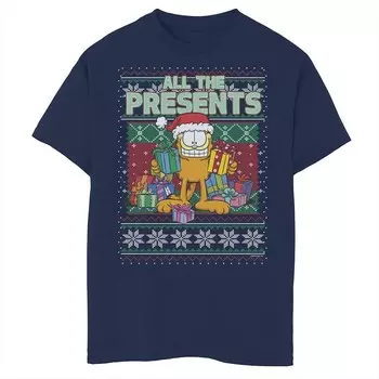 Футболка с рисунком Garfield All Presents Ugly Sweater для мальчиков 8–20 лет Licensed Character, темно-синий