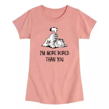 Футболка с рисунком Garfield для девочек 7–16 лет «More Bored Than You» Licensed Character, розовый
