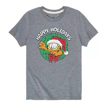 Футболка с рисунком Garfield Happy Holidays для мальчиков 8–20 лет Licensed Character, серый