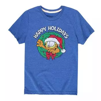 Футболка с рисунком Garfield Happy Holidays для мальчиков 8–20 лет Licensed Character, синий