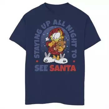 Футболка с рисунком Garfield Santa Up Late Holiday для мальчиков 8–20 лет Licensed Character