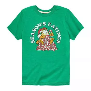 Футболка с рисунком Garfield Seasons Eatings для мальчиков 8–20 лет Licensed Character, зеленый