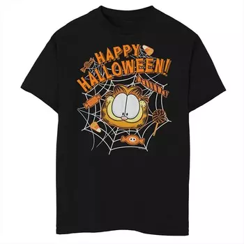 Футболка с рисунком «Гарфилд» «Happy Halloween» для мальчиков 8–20 лет, конфеты и паутина с портретом Licensed Character, черный
