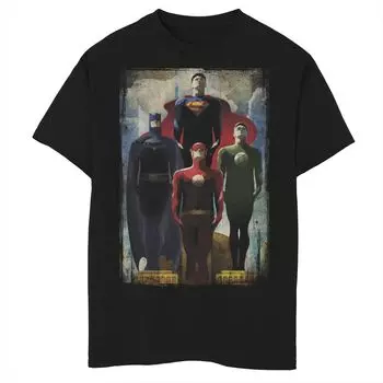 Футболка с рисунком «Герои Лиги справедливости DC Comics» для мальчиков 8–20 лет смотрят вверх DC Comics, черный