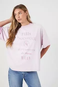 Футболка с рисунком Global Cities Forever 21, лавандовый