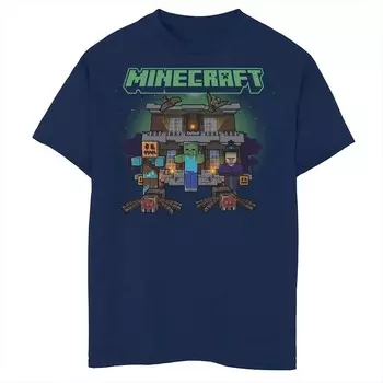 Футболка с рисунком «Хэллоуин Криперс» для мальчиков Minecraft «Дом с привидениями» Хаски Licensed Character, темно-синий