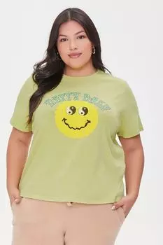 Футболка с рисунком Happy Daze больших размеров Forever 21, зеленый