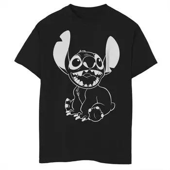 Футболка с рисунком Happy Stitch для мальчиков 8–20 лет Disney's Lilo & Stitch Licensed Character, черный