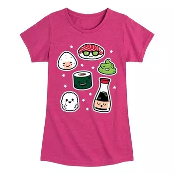 Футболка с рисунком Happy Sushi для девочек 7–16 лет Licensed Character, цвет Heather Fuchsia