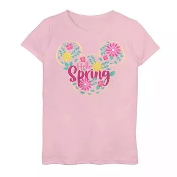Футболка с рисунком «Hello Spring» для девочек 7–16 лет с изображением головы Микки Мауса и цветочным узором Disney Disney