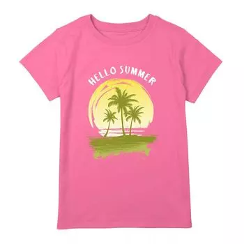Футболка с рисунком «Hello Summer Sunset And Palm Trees» для девочек 7–16 лет Unbranded
