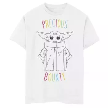Футболка с рисунком и контуром «Мандалорец» для мальчиков 8–20 лет, известная как «Малышка Йода», «Драгоценная награда» Star Wars, белый