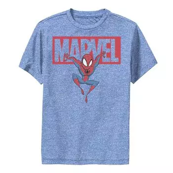 Футболка с рисунком и логотипом Marvel Spider-Man для мальчиков 8–20 лет, в стиле чиби, в позе действия Marvel
