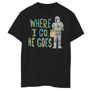 Футболка с рисунком и надписью «Куда я иду, он идет» для мальчиков 8–20 лет «Звездные войны: Мандалорец» Star Wars