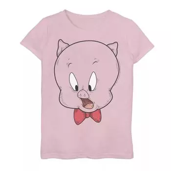 Футболка с рисунком и рисунком лица Looney Tunes для девочек 7–16 лет Porky Pig Face Line Art Licensed Character