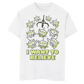 Футболка с рисунком «История игрушек» Disney/Pixar для мальчиков 8–20 лет, коготь пришельцев, «Я хочу верить» Disney / Pixar, белый