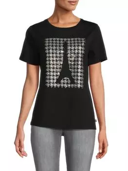 Футболка с рисунком Эйфелевой башни в ломаную клетку Karl Lagerfeld Paris, цвет Black Silver