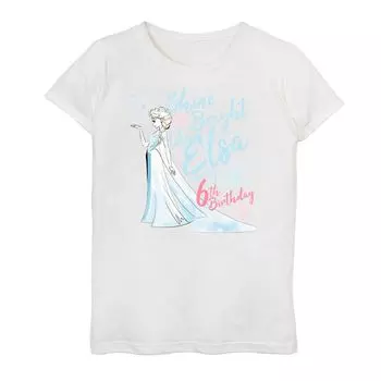 Футболка с рисунком Эльзы на 6-й день рождения для девочек 7–16 лет Disney's Frozen Girls Licensed Character, белый