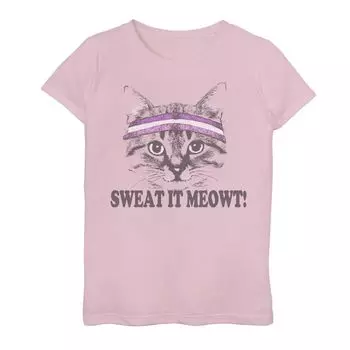 Футболка с рисунком каламбура Sweat It Meowt для девочек 7–16 лет с кошачьей головкой и спортивным браслетом для спортзала Licensed Character
