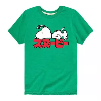 Футболка с рисунком кандзи Peanuts Snoopy для мальчиков 8–20 лет Licensed Character, зеленый