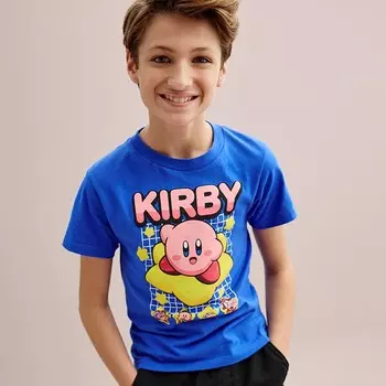 Футболка с рисунком Kirby Riding Warp Star для мальчиков 8–20 лет Licensed Character, синий