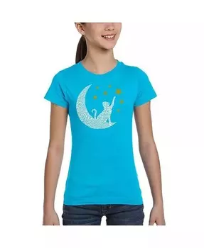 Футболка с рисунком кота и луны для девочек La Pop Art, черный