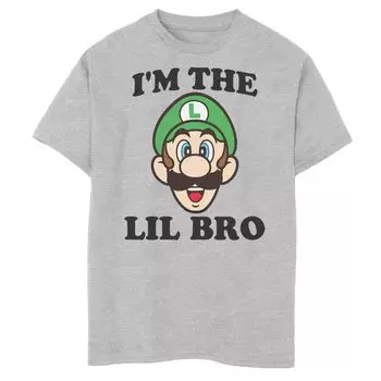 Футболка с рисунком лица Nintendo Luigi Im The Lil Bro для мальчиков 8–20 лет Licensed Character