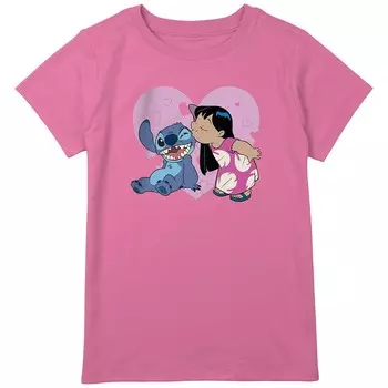 Футболка с рисунком Lilo And Stitch Lilo Kiss для девочек Licensed Character, розовый
