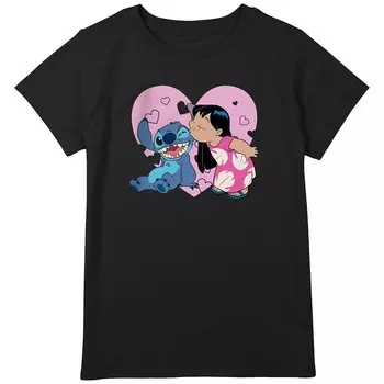 Футболка с рисунком Lilo And Stitch Lilo Kiss для девочек Licensed Character, черный