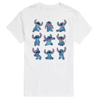 Футболка с рисунком «Лило и Стич» Disney's Big & Tall Pose Grid, белый