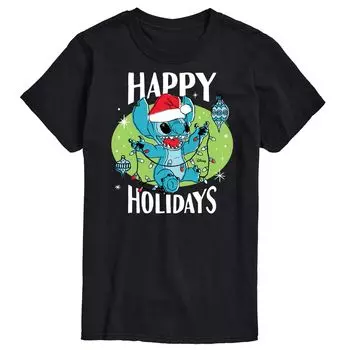 Футболка с рисунком Lilo & Stitch Big & Tall Happy Holidays Disney, черный