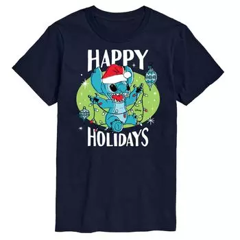 Футболка с рисунком Lilo & Stitch Big & Tall Happy Holidays Disney, синий