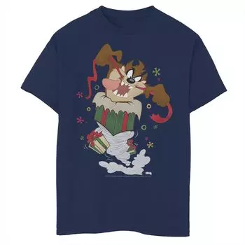 Футболка с рисунком «Looney Tunes Christmas Taz Ripping Presents» для мальчиков 8–20 лет Licensed Character