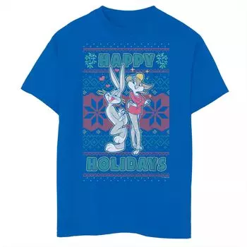 Футболка с рисунком Looney Tunes Happy Holidays Bugs Bunny Lola для мальчиков 8–20 лет Licensed Character