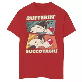 Футболка с рисунком Looney Tunes Sylvester Sufferin' Succotash для мальчиков 8–20 лет Licensed Character, красный