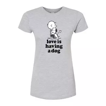 Футболка с рисунком «Love Is Have A Dog» Peanuts для детей Juniors Licensed Character, серый