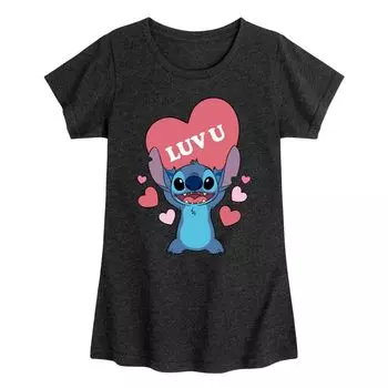 Футболка с рисунком Luv U Heart для девочек 7–16 лет Disney's Lilo & Stitch Licensed Character