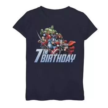Футболка с рисунком «Marvel Avengers Action Shot» для девочек 7–16 лет, 7-й день рождения Marvel