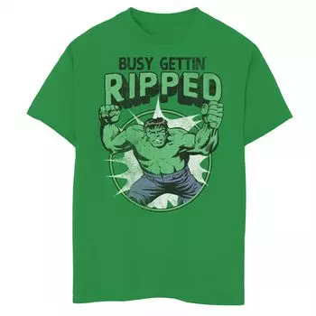 Футболка с рисунком Marvel Hulk Busy Gettin Ripped Workout для мальчиков 8–20 лет Licensed Character