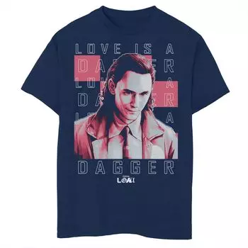 Футболка с рисунком Marvel Loki Love Is A Dagger для мальчиков 8–20 лет Licensed Character, синий