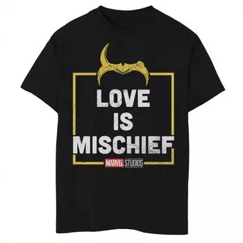 Футболка с рисунком Marvel Loki Love Is Mischief для мальчиков 8–20 лет Licensed Character, черный