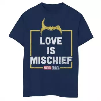 Футболка с рисунком Marvel Loki Love Is Mischief для мальчиков 8–20 лет Licensed Character, синий